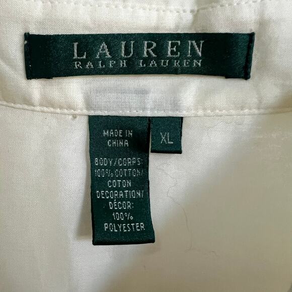 LAUREN Ralph Lauren Women’s White Embroidered Floral Trim Button Down Top Sz XL - Picture 5 of 11
